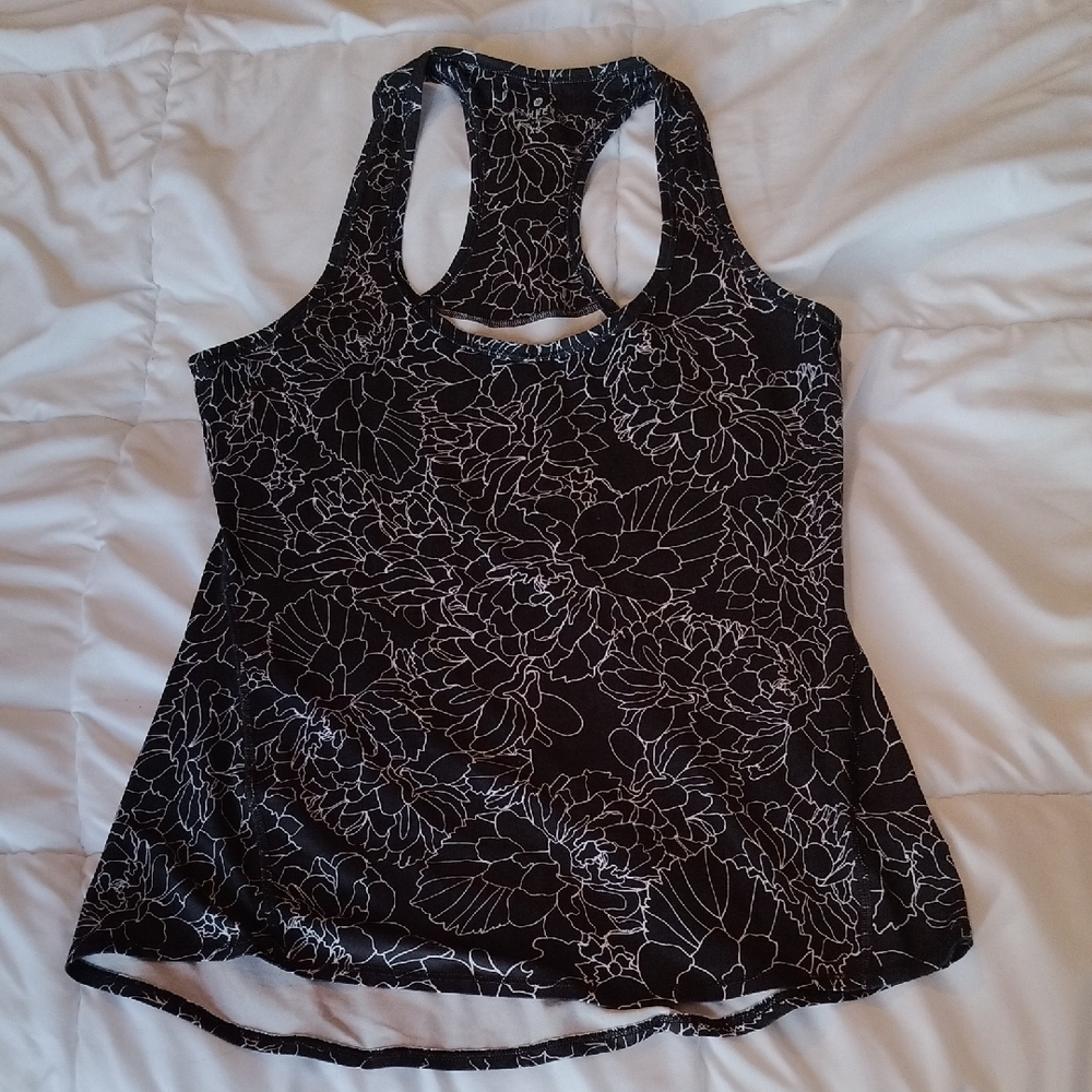 Athleta Black And White Workout Tank Top with Floral Print - XS